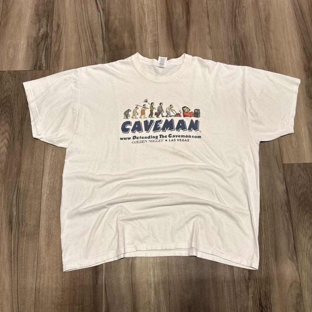 Vintage Jerzees Defending The Caveman Golden Nugget Las Vegas T-Shirt White 2XL